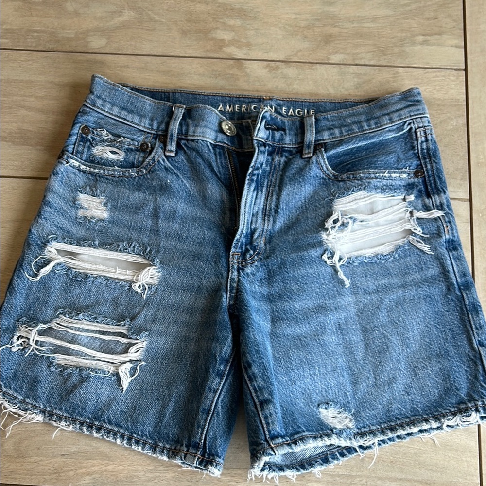 American Eagle Outfitters Blue Distressed Jean Shorts